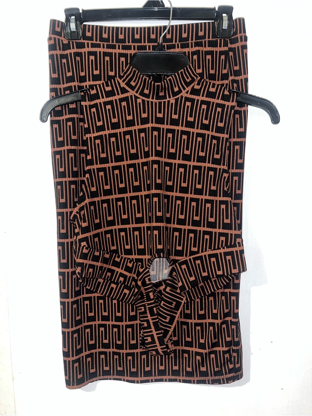 Womens Black and Brown Geometric Maxi Skirt